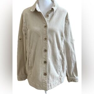 CABI SCOUT Cream Corduroy Long Sleeve Button Up Jacket Coat Shacket Size Medium